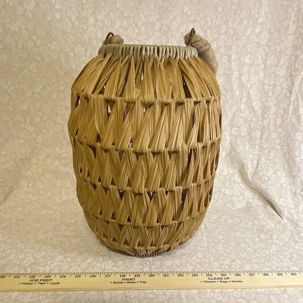 Basket with Jute Handle and Wire Frame for Home Decor Or Lamp